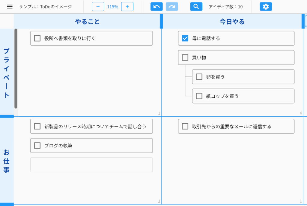 idea Laneでメモを階層化して整理している実画面