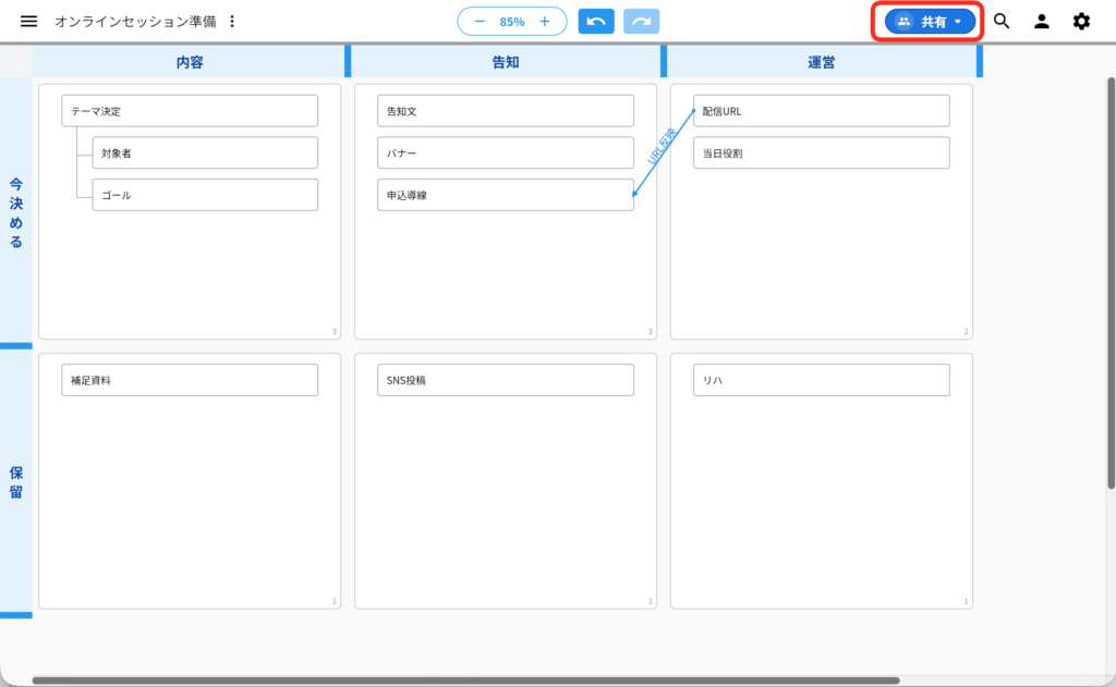 キャンバスの共有ボタン